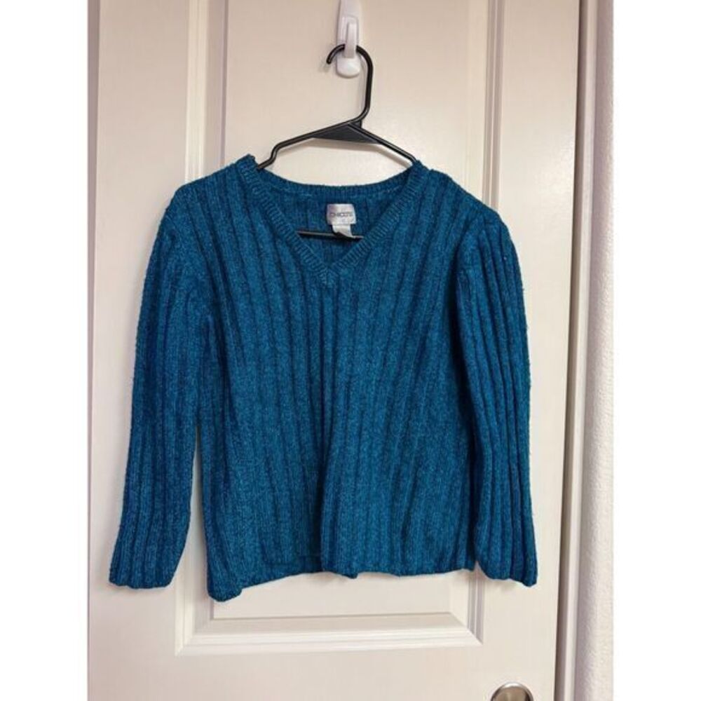 Vintage 90s Early 2000s Y2K Chico's Heather Blue Sweater Knit Crop 3/4 Sleeve 2